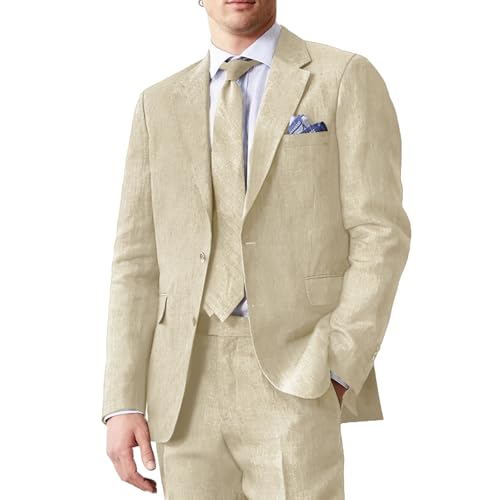 2 Piece Linen Men's Wedding Suit Summer Casual Slim Fit Linen Suit Tuxedos Blazer Pants Vest Suit Set