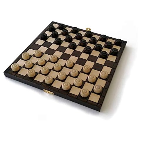 DAMENSPIEL L Handwerkliche Herstellung aus lackiertem Hainbuchenmassivholz, umweltfreundlich. Größe des Schachbretts: 28x28 cm, faltbares Aufbewahrungstablett, Reisespiel. Marke: Le Délirant® Cover