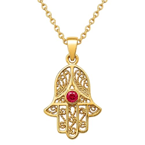 Collier main de Fatma plaqué or et pendentif fuchsia 42cm pour sublimer votre quotidien