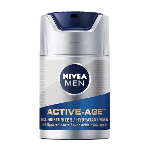 NIVEA MEN Active-Age Face Moisturizer, Men’s Face Cream with Hyaluronic Acid, Anti Wrinkle Cream for Men, Skin Firming Cream Provides 24H Hydration, Dermatologically-Tested Skin Care, 50mL