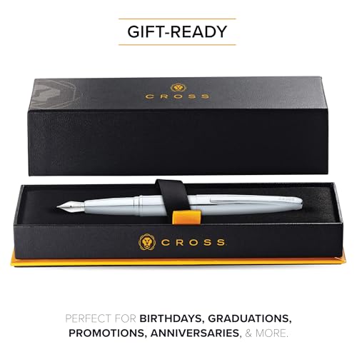 Image of Cross ATX Luxury Pure Chrome Fountain Pen - Fine Nib, Effortless Writing, Presented in Premium Gift Box