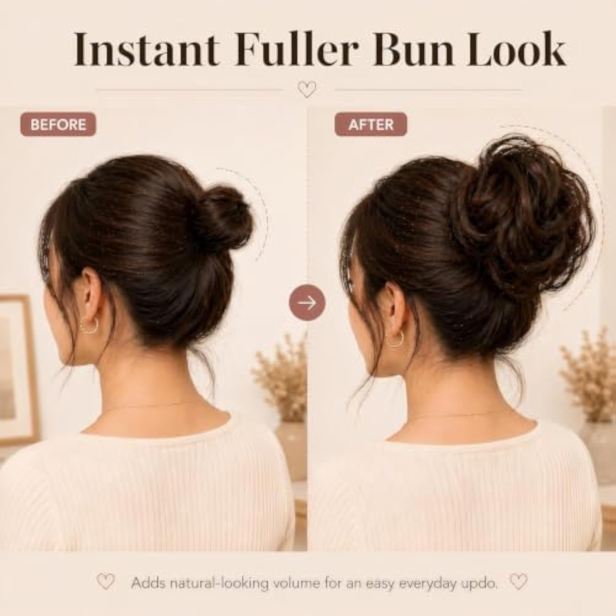 Black Wavy Curly Bun Hair Piece for Women, Messy Volumizer