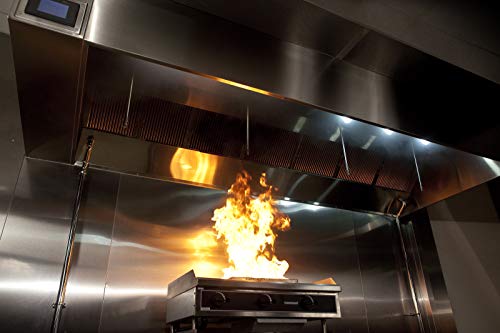 Commercial Exhaust Hood System, Includes Wall Canopy Stainless Steel Exhaust Hood, Upblast Exhaust Fan, Untempered Supply Fan, Roof Curbs, Electrical Controls (8' Hood System- Utility Cabinet Left)