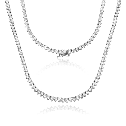 Gemsme 18K White/Yellow Gold Plated Cubic Zirconia Classic Tennis Necklace for Women, White Gold Plated, Brass