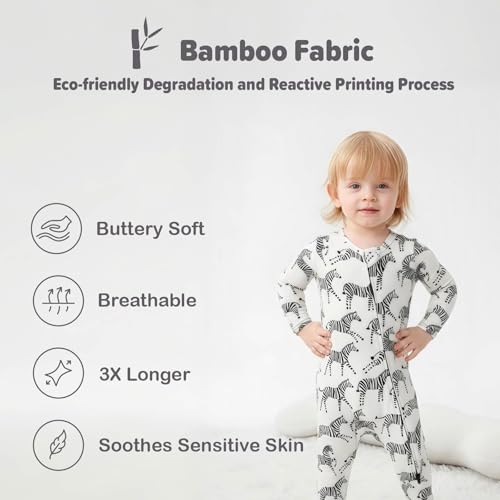 Image of Baby One-Piece Footies Long Sleeve Rompers 2-Way Zipper, Viscose from Bamboo Baby Bodysuit Clothes for Boys Girls