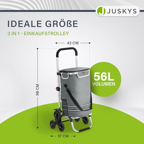 Juskys 3in1 Einkaufstrolley für Treppen - 56 L, modern & klappbar - Treppensteiger Trolley zum Shopping - Sackkarre & Tasche - Trolli Grau – Bild 3