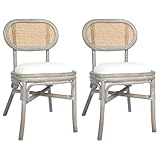 Mhdvray Esszimmerstühle 2er Set Grau Leinen Rattan 46x53x83 cm cremefarbenes Kissen Modernes Design...
