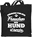 Geschenk für Hundebesitzer - Vorsicht vor dem Frauchen der Hund ist harmlos - Unisize - Schwarz - frauchen geschenke - WM101 - Stoffbeutel aus Baumwolle Jutebeutel lange Henkel