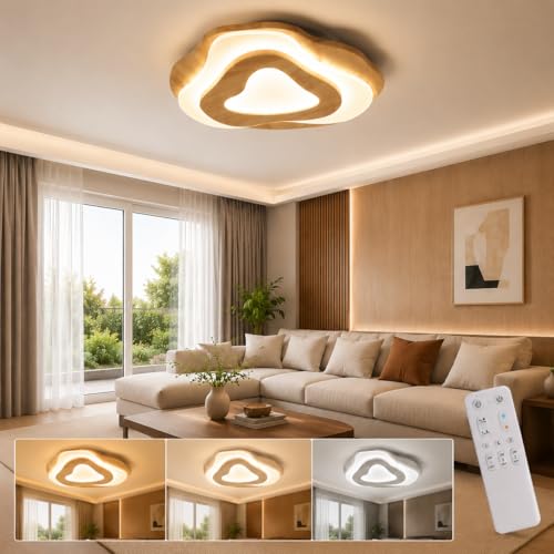 SENFAY LED Deckenleuchte Holz Dimmbar 36W Wolkenlampe mit Fernbedienung