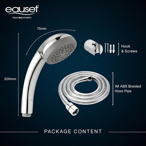 Image of Eauset Plus 75mm Hand Shower with 1.5m Hose & Wall Hook | Single Mode ABS Handheld Shower Head | High Flow 15 LPM at 3 Bar | Wall Mounted Bathroom Shower | Polished Finish