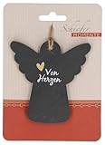 Butzon & Bercker Engelanhänger Schiefer mit Hanfband zum Aufhängen - auf Backcard farbig Bedruckt mit Weihnachtsspruch, christliches Geschenk „Von Herzen“, nachhaltig & folienfrei verpackt