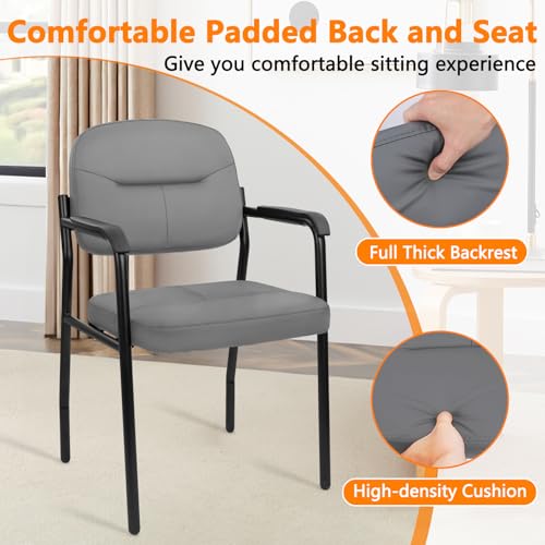 Image of CLATINA Leather Office Guest Chair Sets of 6, Reception Chair No Wheels with Armrests and Lumber Support, Ergonomic Desk Armchair for Meeting Waiting Conference Lobby Room Shool Study, Grey