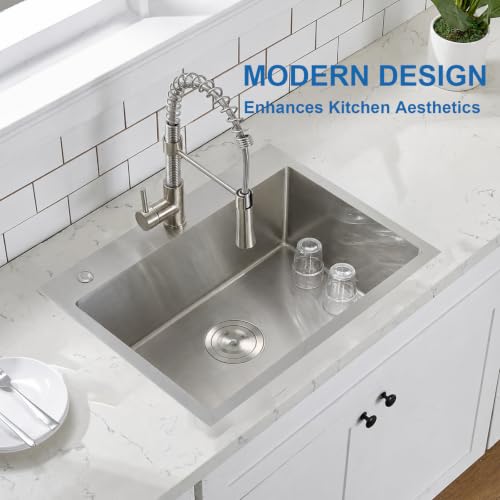 Image of 24 Inch Drop In Kitchen Sink, 304 Stainless Steel, Brushed Nickel