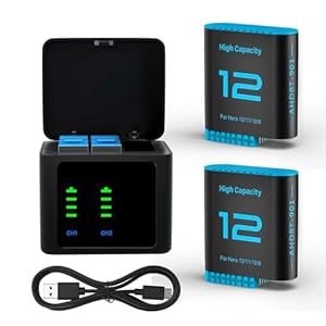 OHZHAO 2er-Pack Upgrade 2580mAh Hero 12 Akku und LED 3-Kanal USB Ladegerät, High-Range Akku für GoPro Hero 12/11/10/9 Black Enduro Wiederaufladbarer Kameras mit Typ-C
