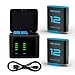 OHZHAO 2er-Pack Upgrade 2580mAh Hero 12 Akku und LED 3-Kanal USB Ladegerät, High-Range Akku für GoPro Hero 12/11/10/9 Black Enduro Wiederaufladbarer Kameras mit Typ-C
