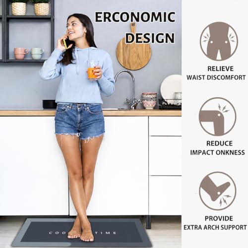 Image of Kitchen Anti Slip Mat for Floor, Waterproof Washable Kitchen Mats, Non Slip Kitchen Floor Mats for Home, Soft Mats for Kitchen, Kitchen Mats for Floor Anti Slip (Cooking TIME - Blue MAT)