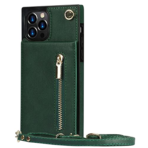 Housse en cuir pour iPhone 7 Plus verte avec lanière pour garder les mains libres en ville