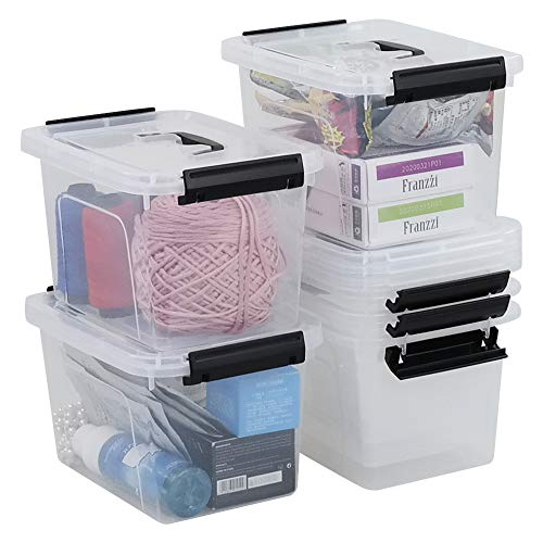 Farmoon 6 Quart Clear Storage Bin, Small Plastic Stackable Box/Cotainer with Lid and Black Handle, 6 Packs