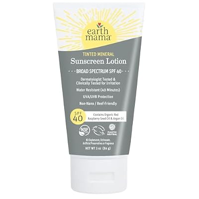 Earth Mama Tinted Mineral Sunscreen Lotion SPF 40-3 oz - Non-Nano Zinc - Broad Spectrum Tinted Sunscreen - Blends with Most Skin Tones