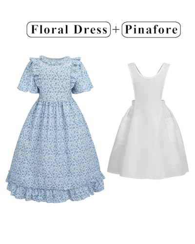Vestido colonial floral para niñas con delantal y sombrero miniatura 2