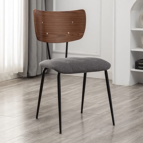Wupoto Dining Chairs Set Of 2, Mid Century Modern Kitchen & Dining Room Chairs, Soft Padding Seat With Fabric Upholstery, Curved Wood Back, Sturdy Metal Legs (Grey) #TOP3