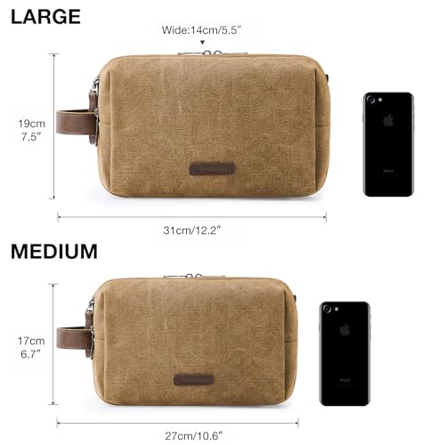 Image of BAGSMART Toiletry Bag for Men, Canvas Travel Toiletry Organizer Dopp Kit Water-resistant Shaving Bag for Toiletries Accessories, Khaki, Large, Basic /Leisure