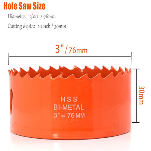Kocopi 76Mm / 3 Inch Bi-Metal Hole Saw With Arbor And Replacement Pilot Drill Bit, Hole Cutter For Easily Drilling Wood, Plastic, Thin Metal #TOP1