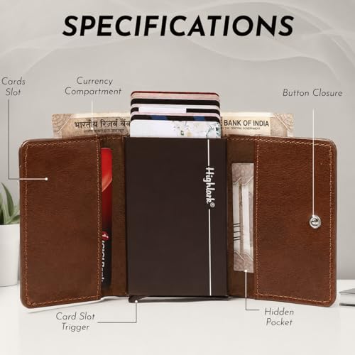 Image of RFID Blocking Pop-Up Card Holder for Men | Slim Vegan Leather Wallet with Cash Compartment | Aluminium Case, Holds Up to 10 Cards | Gift for Men
