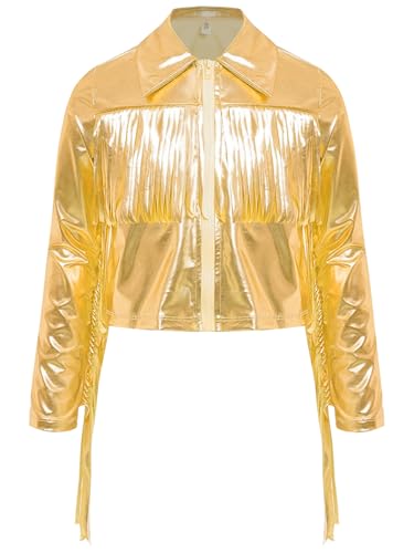 Linjinx Kids Girls Sequin Tassel Long Sleeve Bomber Jacket Hip Hop Modern Jazz Dance Performance Tops Coat Outerwear3
