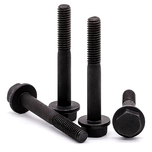 Image of Glvaner M10-1.5 x 100mm (6 pcs) Alloy Steel Flanged Washer Head Hex Bolts, Extra-Large Washer Head, 10.9 Grade Black Oxide Finish GB5789 Partial Thread
