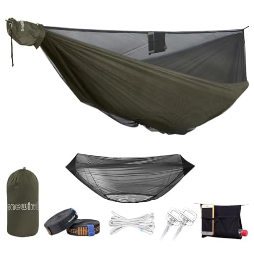 onewind 11ft Camping Hammock with Bugnet, Portable Double Hammock with Mosquito Net, Backpacking Hammock with Net Adjustable Ridgeline Tree Straps for Camping Hiking Backpacking, OD Green