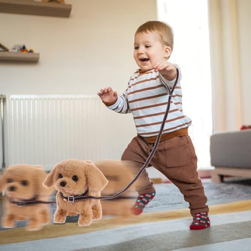 Cemirk Elektronisches Plüsch-Hundespielzeug mit Leine, Interaktiv mit GEH- und Bellgeräuschen, Geschenk für Kinder