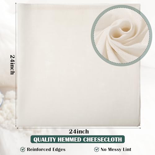 Reginary 24 Pcs 24 x 24 Inches Cheese Cloths Bulk, Grade 100, Hemmed Cheesecloth for Straining Unbleached Cotton Muslin Cloth Reusable for Cooking Baking Juicing Cheese Making - Thumbnail 3
