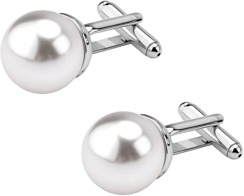 Mens Cufflinks Pearl Cuff Links for Men Tuxedo Shirt Studs French Cufflinks for Men Wedding Prom Business Faux Pearl Cuff Links Shirt Suit Accessories