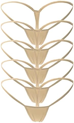 Mbotnee Women's G-Strings Micro Thongs Tiny Panties Underwear (5-packs Beige, Small)