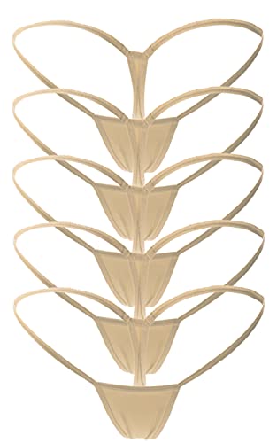 Mbotnee Women's G-Strings Micro Thongs Tiny Panties Underwear (5-Packs Beige, Small) #TOP24