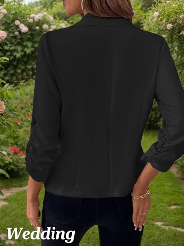 Mina Self Women's Cropped Blazer 2025 Ruched 3/4 Sleeve Slim Full-Lined Petite Lightweight Casual Office Work Jacket Pockets 5