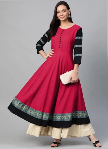 Image of Cotton Silk Anarkali Printed Border Long Umbrella Gown Kurta for Women