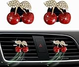 2Pcs Cherry Car Air Vent Freshener Perfume Clip, Rhinestone Air Outlet Fragrance Perfume Clip Freshener, Car Decor（Cherry Flavour）
