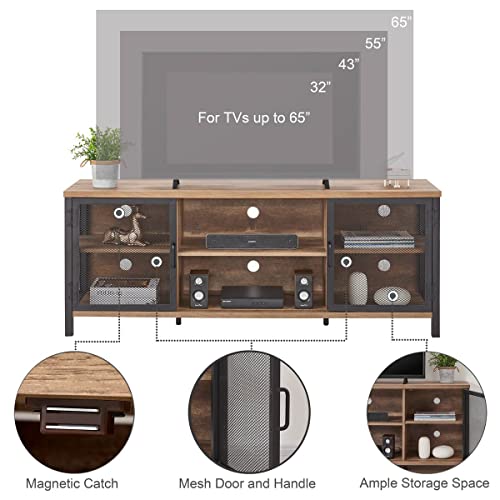 FATORRI Industrial Entertainment Center for TVs up to 65 Inch, Rustic Wood TV Stand, Large TV Console and TV Cabinet for Living Room (60 Inch Wide, Rustic Oak) - Image 6