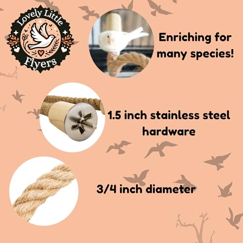Image of Bird Rope Perch for Parrots, Bendable Natural Jute Boing with Pine Wood and Stainless Steel Mount, Cotton Alternative, Cage Accessory for Parrots (Brown, 2 feet)