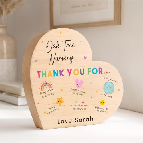 Beecreative Personalised Nursery Thank You Gift - Custom Beech Wood Heart - Pre School Leaving Presents - With Grey Gift Bag - Image 3