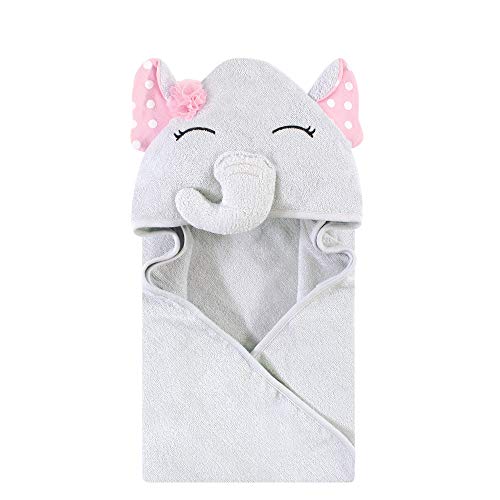 Image of Hudson Baby Unisex Baby Cotton Animal Face Hooded Towel, White Dots Pretty Elephant, One Size