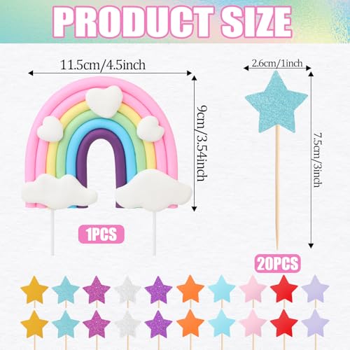 Zeyiyer XE00147829_H66AKZC1 Rainbow Cake Topper And 20Pcs Colorful Star Cake Toppers thumb #1