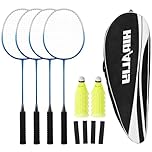HIRALIY Badminton Rackets for Outdoor Backyard Games, Lightweight Badminton Set of 4 for Kids & Adults & Beginners, Including 4 Rackets, 12 Nylon Shuttlecocks, 4 Replacement Grip Tapes, 1 Carrying Bag