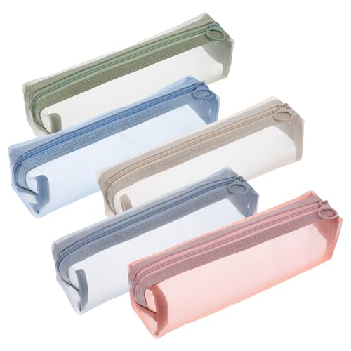5 Pcs Multicolor Mesh Makeup Brush Bag, Transparent Nylon Mesh Zipper Bags, Portable Cosmetic Bags for Stationery Cosmetics Keys Office Supplies Travel Accessories