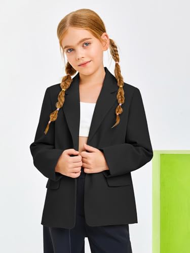 Meikulo Girls Blazers Kids Lapel Long Sleeve Open Front Solid Blazer Jacket with Pockets2