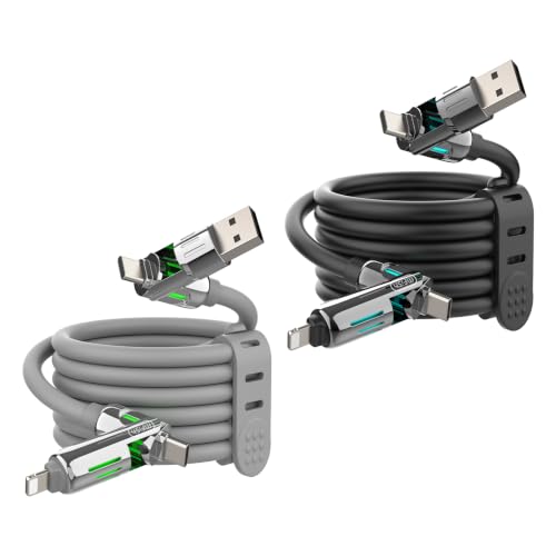 Image of MFish 2-Pack 240W 4-in-1 Multi Charging Cable, Black+Grey, 6.6FT
