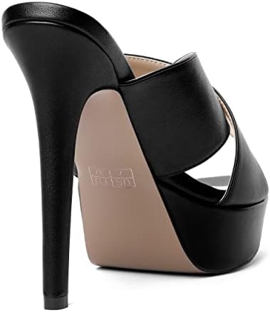 SHOWFOREST Women's Round Toe 5 Inch Matte Open Toe Dating Stiletto High Heel Slip On Fashion Solid Heeled Sandals Black Size 6 - Tacones para Niñas | Image 4