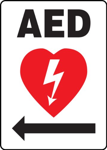 Panneau AED flèche gauche signalétique défibrillateur entreprise format 14x10